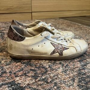 Golden Goose White Sneakers with Glitter Accents
